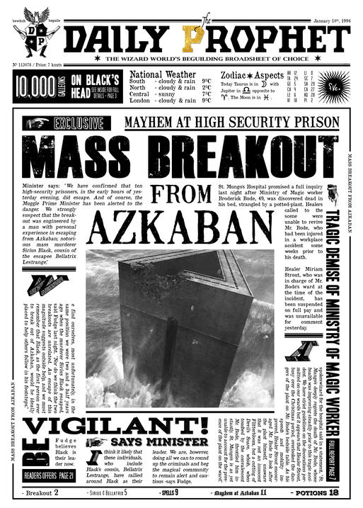 A3 Print - Harry Potter - Daily Prophet - Breakout from Azkaban