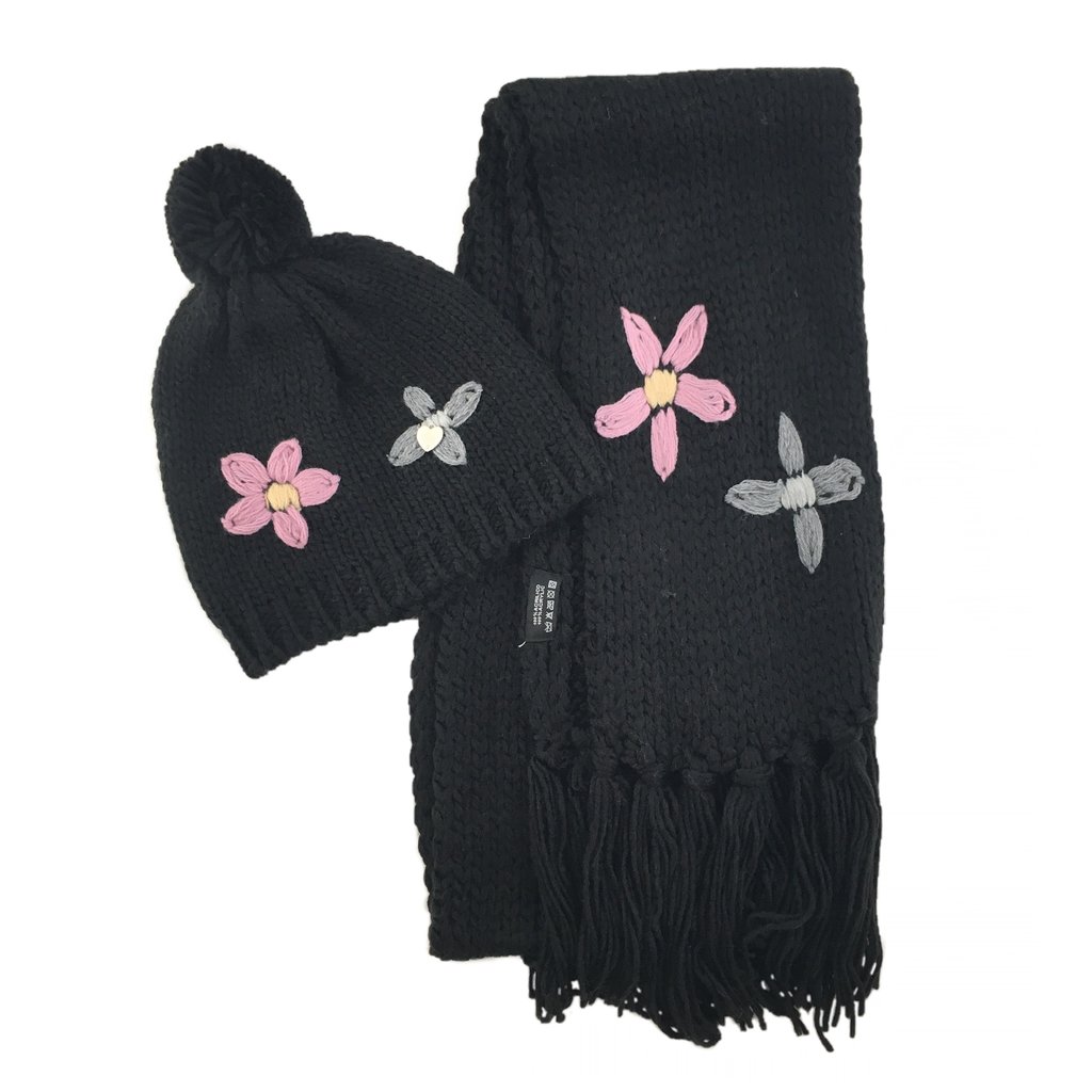 Mössa Halsduk Blomma Svart one size
