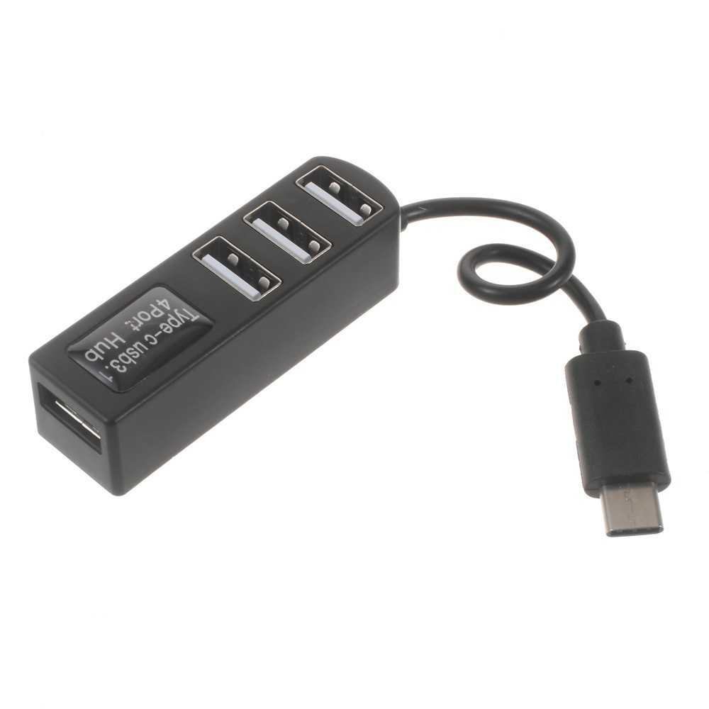 4 porter USB 3.1 Type C Hub høyhastighets hub SVART