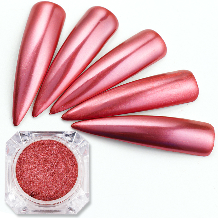 Chrome nagelpigment röd rosa pärleffekt pulver 2 g