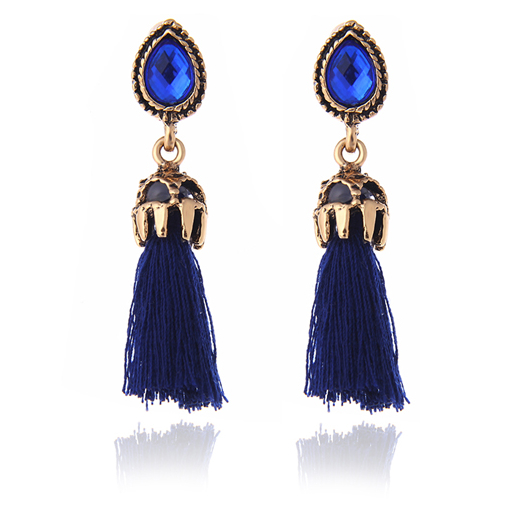 Örhängen tassel med marinblå kristall, guldtonade, 4,5x1 cm