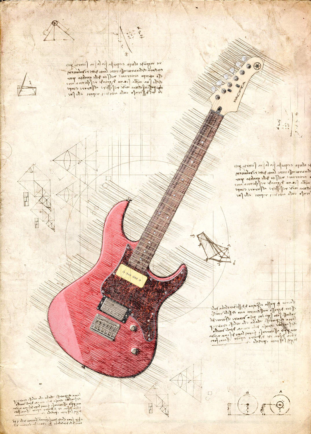 A3 Print - Music - Röd Elgitarr