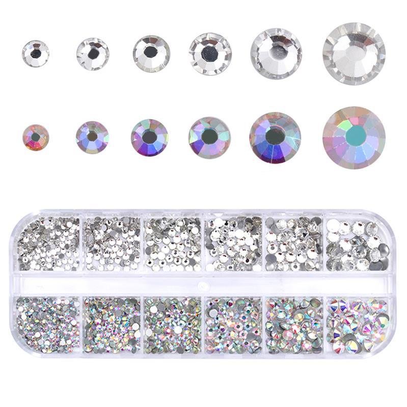 12st Rhinestone i olika storlekar i ask - Nageldekorationer