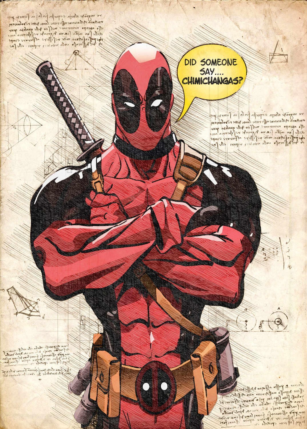 A3 Print - Deadpool, Chimichangas