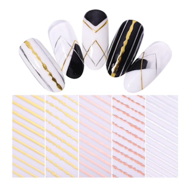 2st Nagelstickers stripes nageldekorationer - Rosé silver