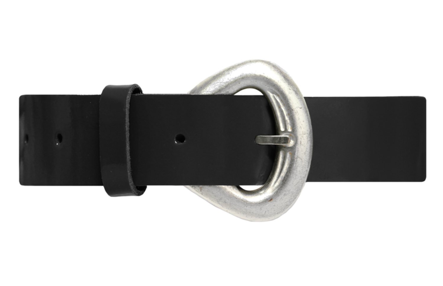 Svart 30mm damskärp i lackad kalvläder