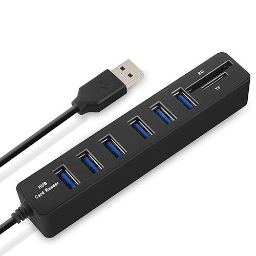 USB 2.0-Hub med Kortleser - 6-Port