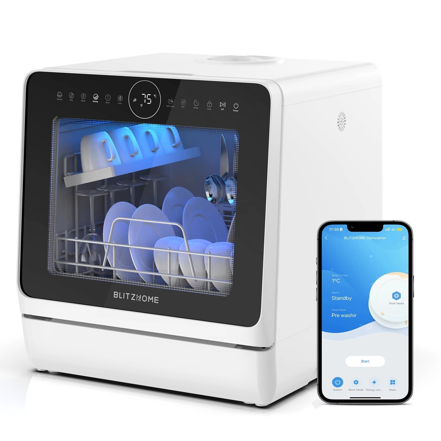 BlitzHome APP Mini BH4CDW vatteninloppsdiskmaskin Bordsdiskmaskin Diskmaskin