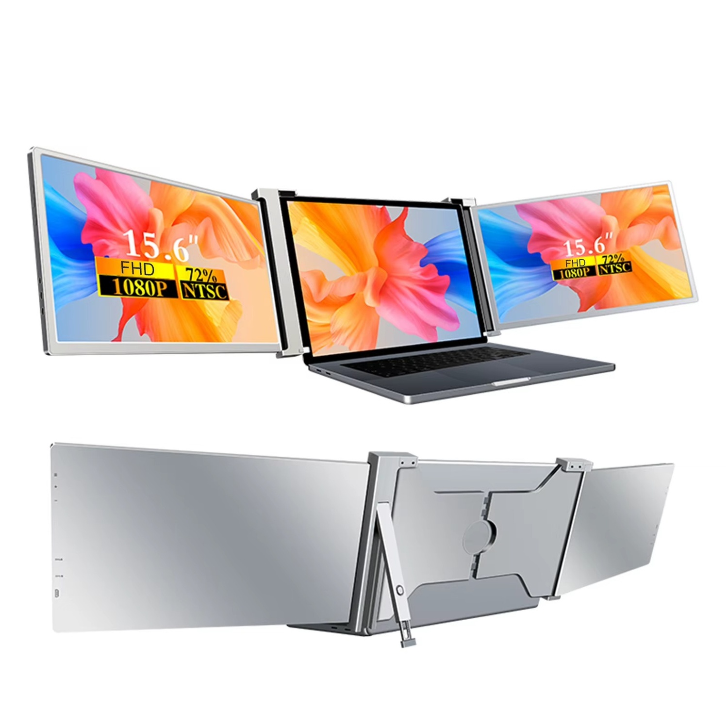 Silver Bärbar Trippelskärm 15.6" För Laptop Tri-Screen – Full Hd 1080P, Ips-Panel, Portabel Triscreen S10 Portable Monitor 15,6 Triscreen