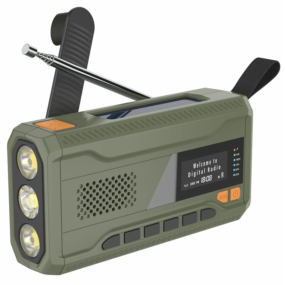Solar Power Handvev DAB FM Radio Ficklampa 4500mAh Power Bank