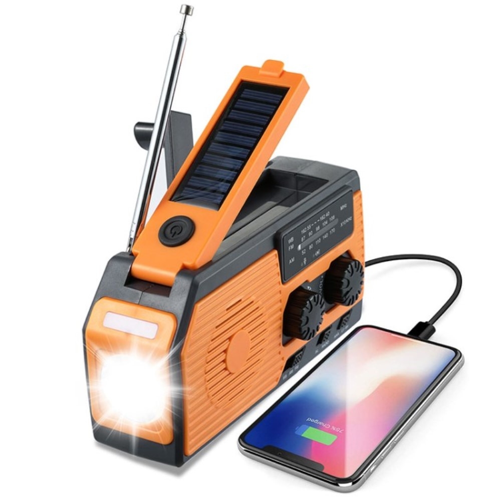 Handvev Radio Solar Light SOS Ficklampa Väderskanning Laddare