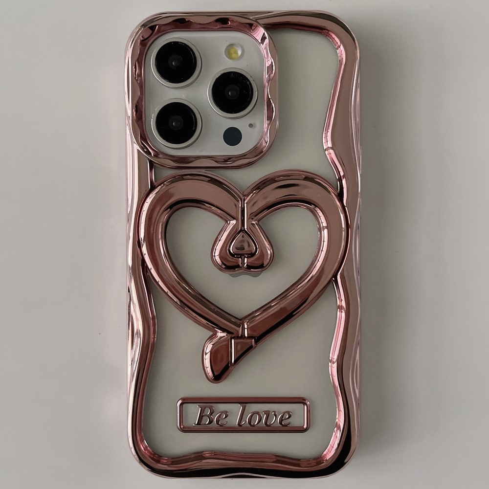 För iPhone 15 Pro Max Fodral Love Heart Kickstand TPU Elektropläterad Transparent Mobilfodral