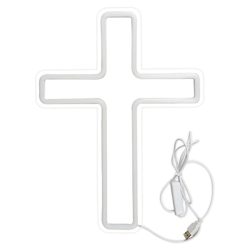 LED Cross Cross Neon-skilt USB-drevet dimbar lampe-dekorasjon for kirke og fest