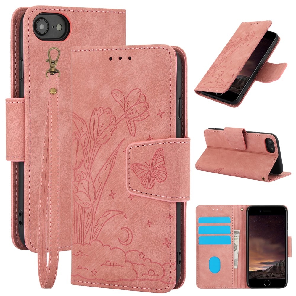 För iPhone 17e / 16e Fodral Fjäril Blomma Reptåligt Telefonfodral