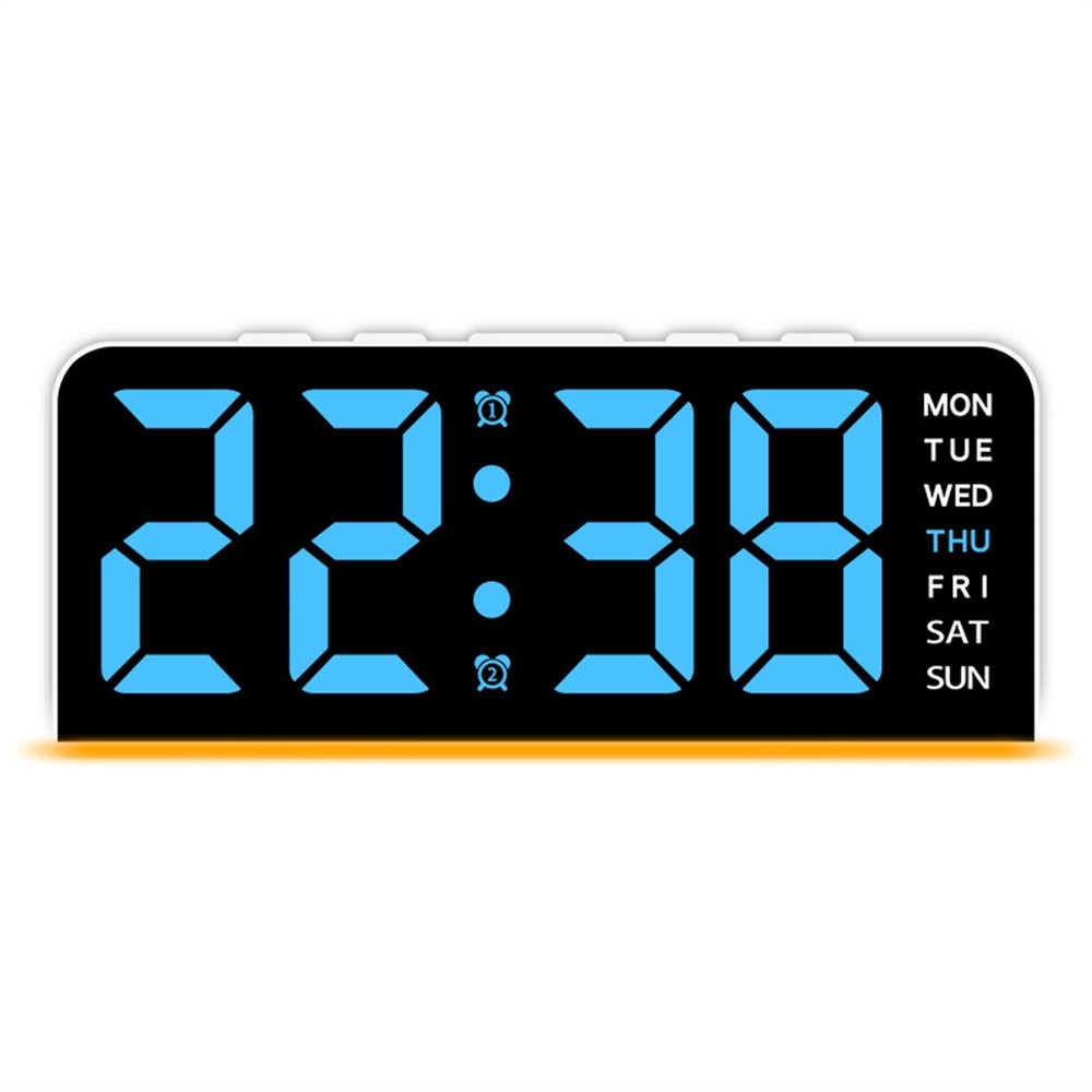 LED-klocka Digital Väckarklocka Stor Display Datum Temperatur Väckarklocka - Vit / Blå Ljus