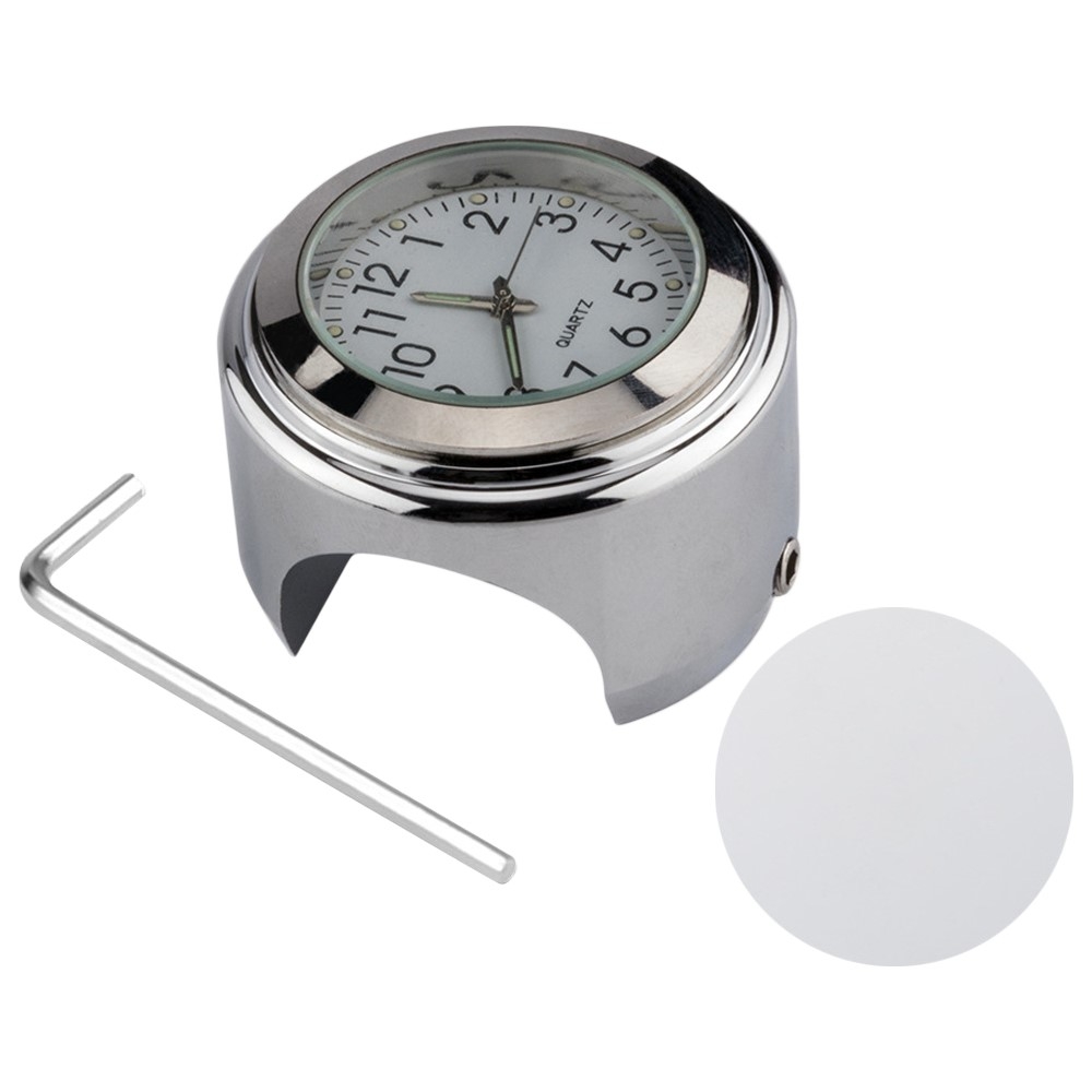 Klocka För Motorcykel 22-25.4mm Styre Lysande - Silver Skal Vit Urtavla