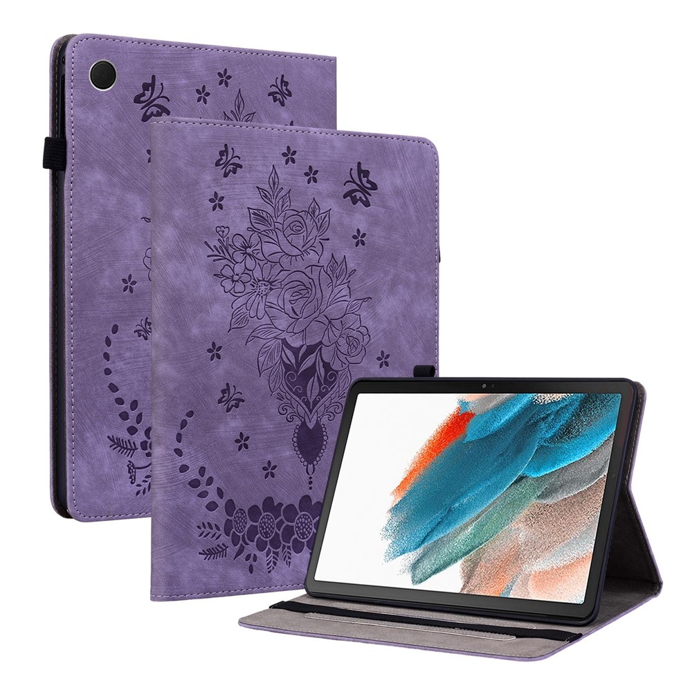 För Samsung Galaxy Tab A11 Fodral Skydd Med Rosblomsprägling - Lila