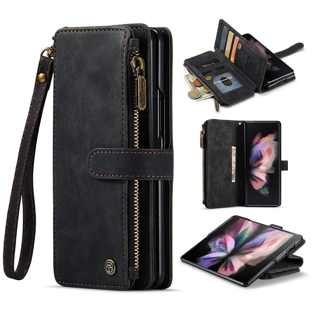 Samsung Galaxy Z Fold 3 CASEME Retro läder plånboksfodral Svart