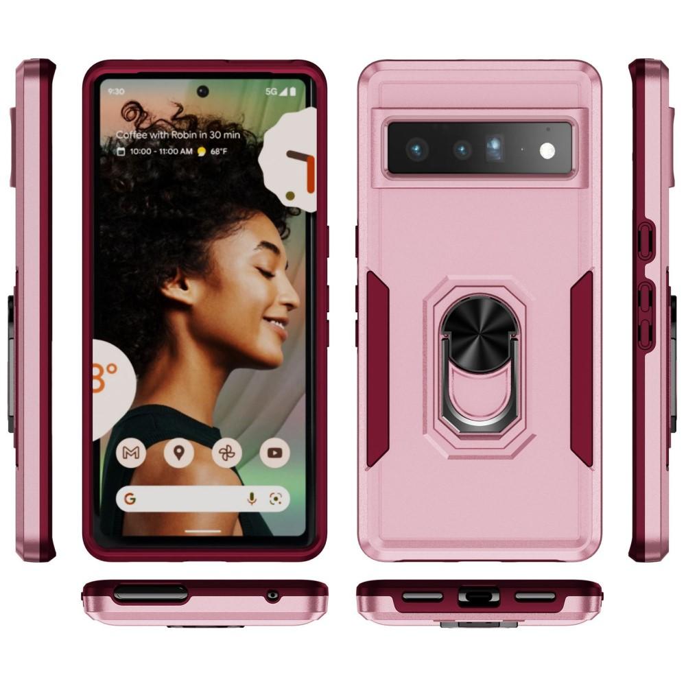 Google Pixel 7 Pro Hybrid skal med Finger Ring & Metall Plåt - Rosa