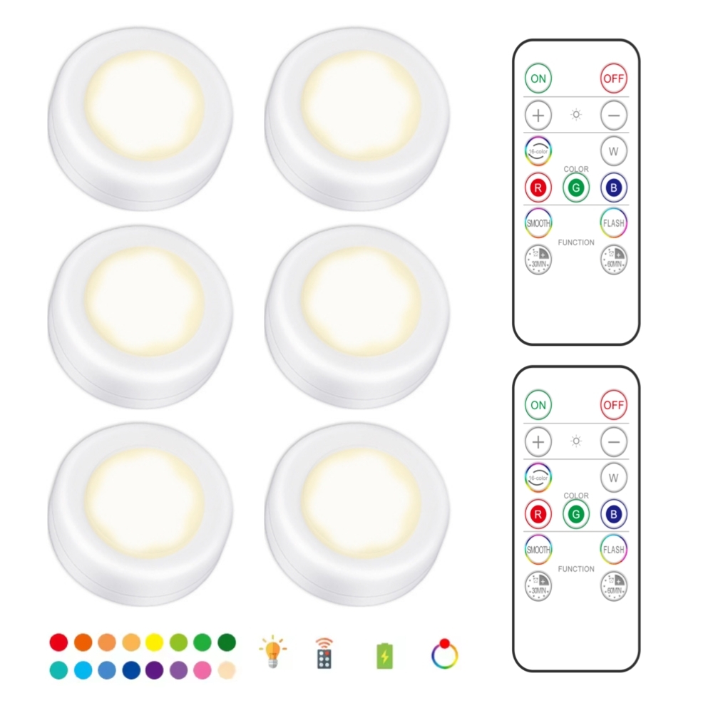 6 LED-spotlights 2 fjernkontroller RGB Design - Flerfarget
