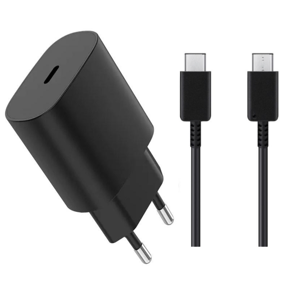 2 stk Samsung Lader Hurtiglader - Adapter + Kabel 25W USB-C 2m