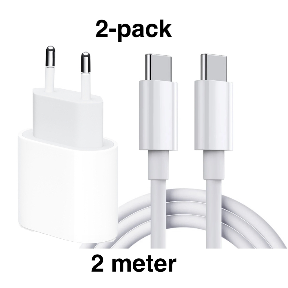 2 stk Samsung Hurtiglader - Adapter + Kabel 20W USB-C 2m
