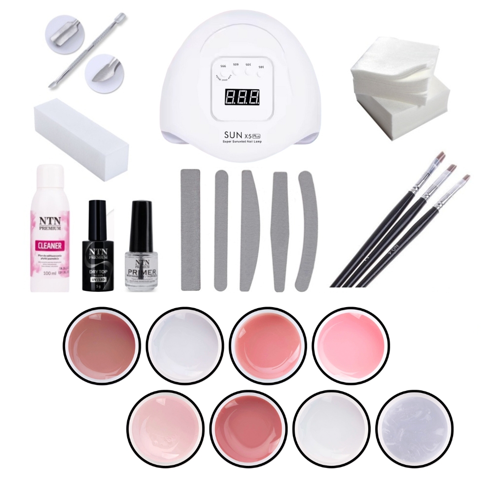 Gelénagel startkit 23 delar med 150W UV/LED-lampa, 8 geléer
