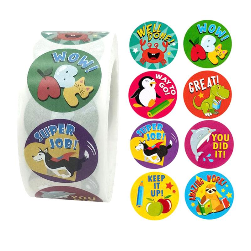 Stickers djurmotiv på rulle 500-pack 2,5 cm diameter