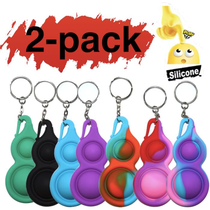 Pop it fidget nyckelring i silikon 2-pack Push Pop Bubble, slumpfärg