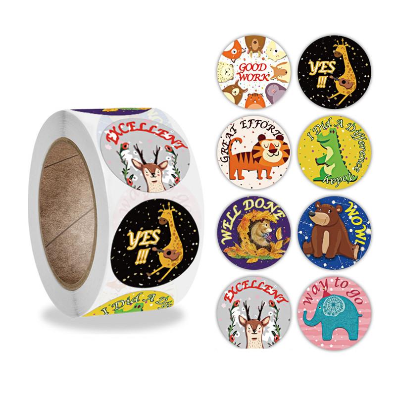 Djurstickers på rulle 500-pack 2,5 cm diameter