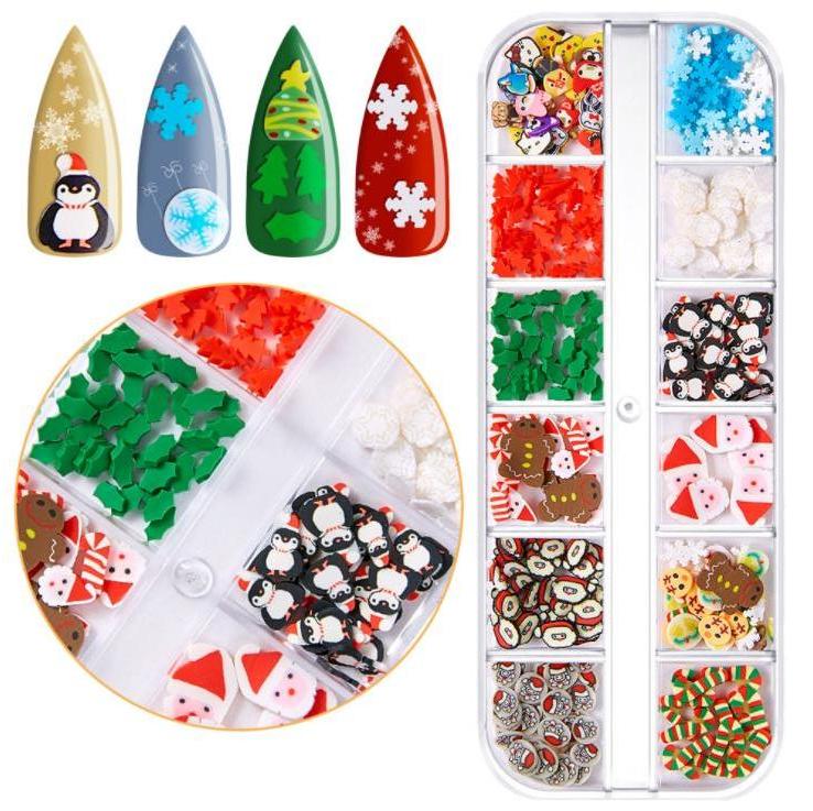 Juldekorationer snöflingor / Tomte nagelglitter i praktisk ask