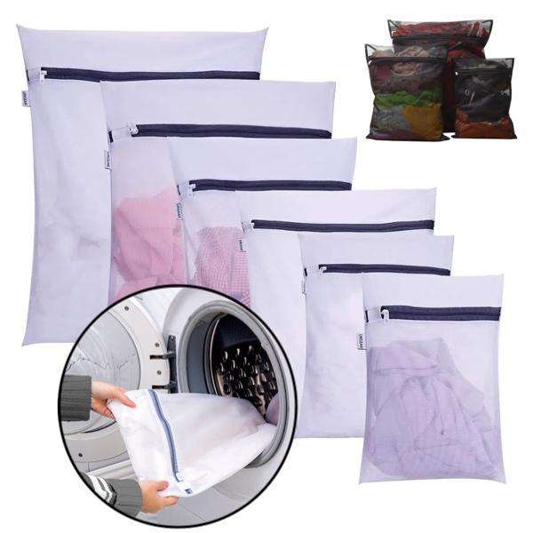 5 stk Vaskeposer i To Størrelser - Organiser og Beskytt Hvit