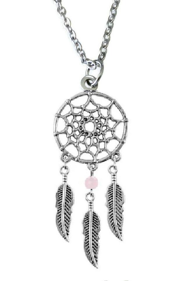 Halsband Drömfångare Rosenkvarts Mandala Rostfri kedja