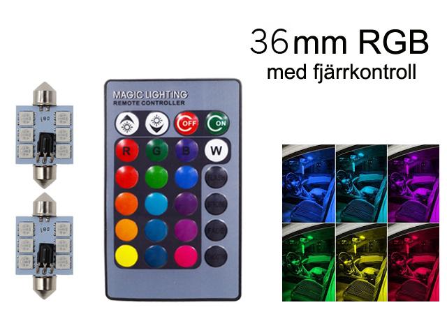 36mm C5W RBG med fjärr Led 2-pack 12v DC