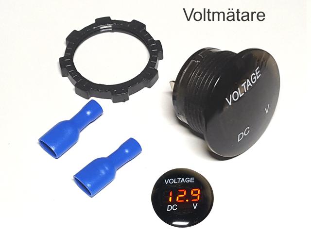 Voltmätare 3-33V rund DC, digital, för bil, båt, husvagn, husbil, mc