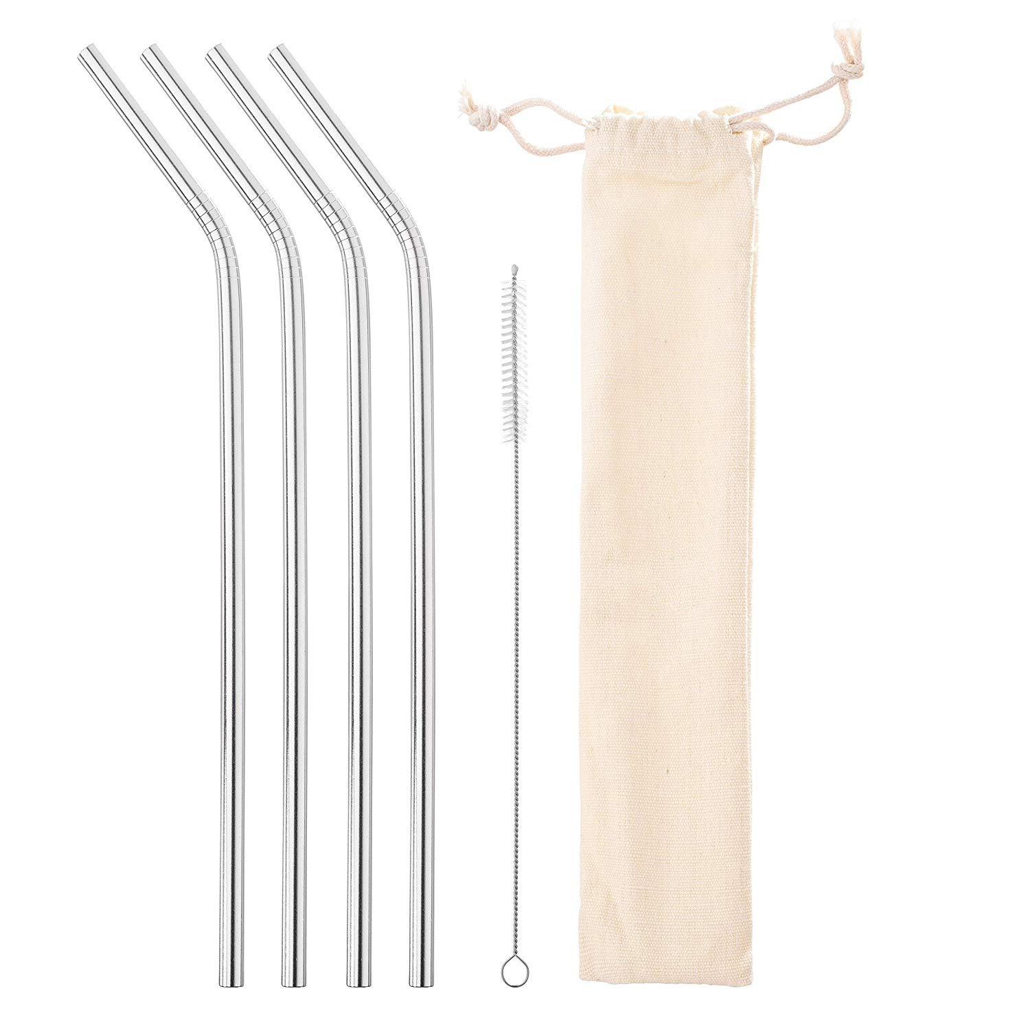 8X rustfritt stål halm med renere + oppbevaringspose
