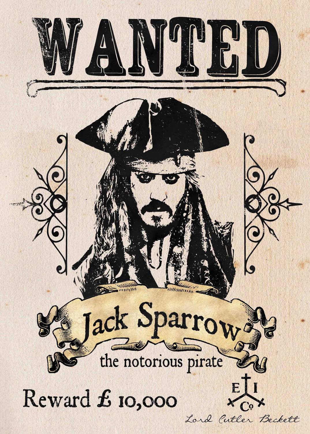 A3 Print - Pirates of the Caribbean - Wanted - Jack Sparrow