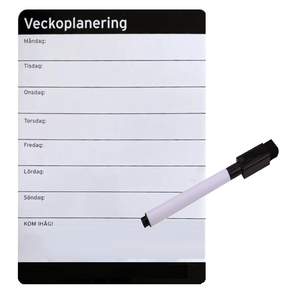 Magnetisk Whiteboard för Veckoplanering . Inkl. Whiteboardpenna m Sudd