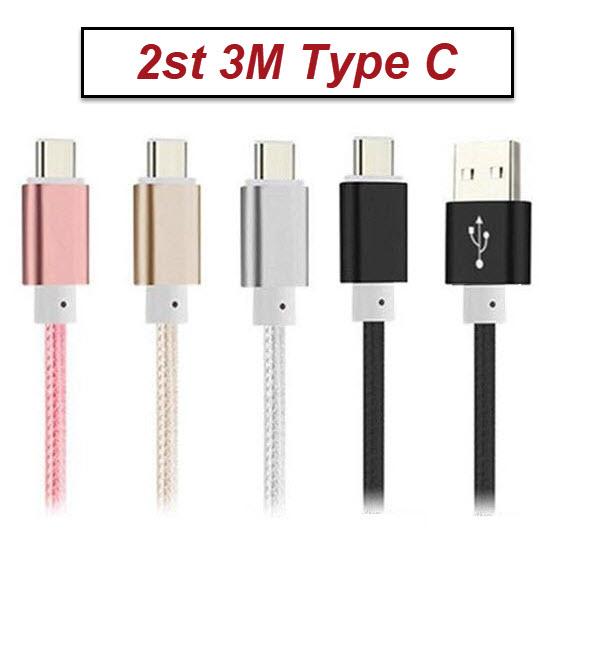 2st 3m Hög kvalitet USB-C snabbladdning laddare kabel Type-C