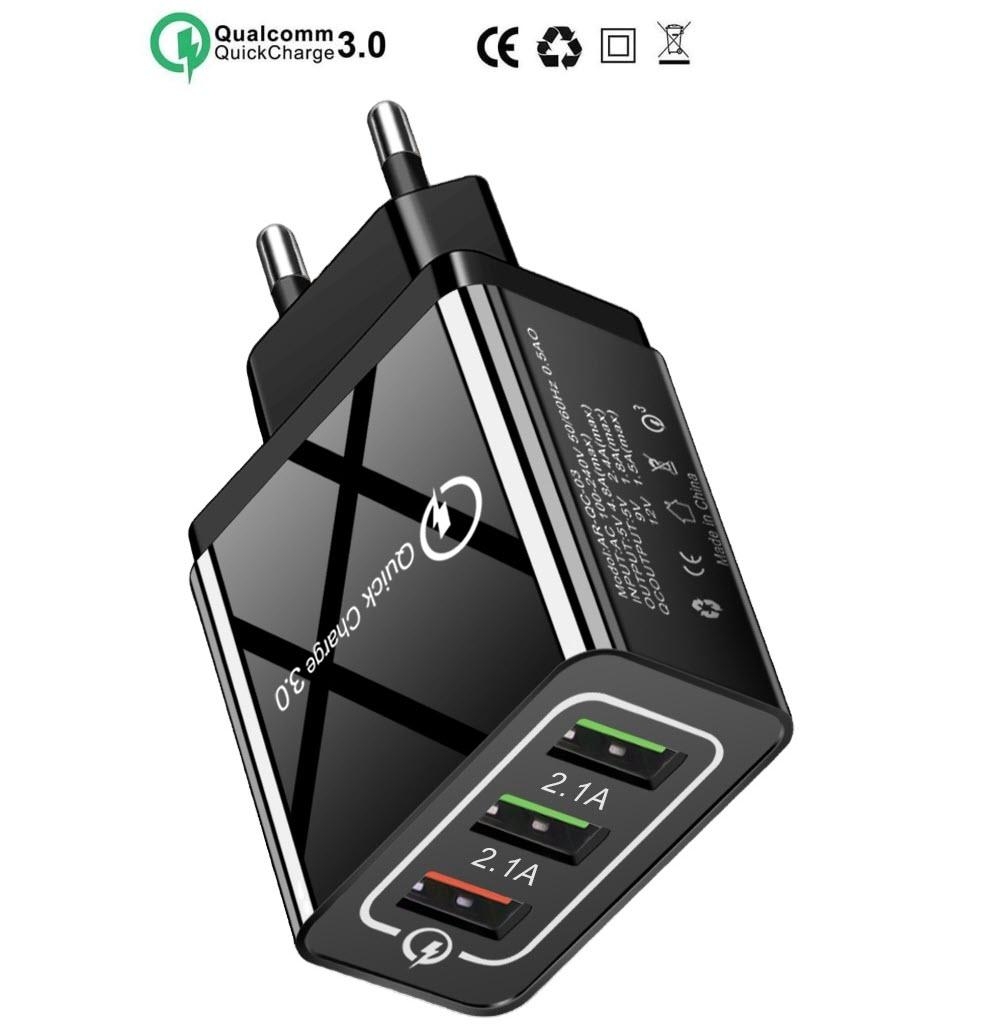 3 Port Snabbladdning 4,8A väggladdare QC3.0 till iPhone X / XS