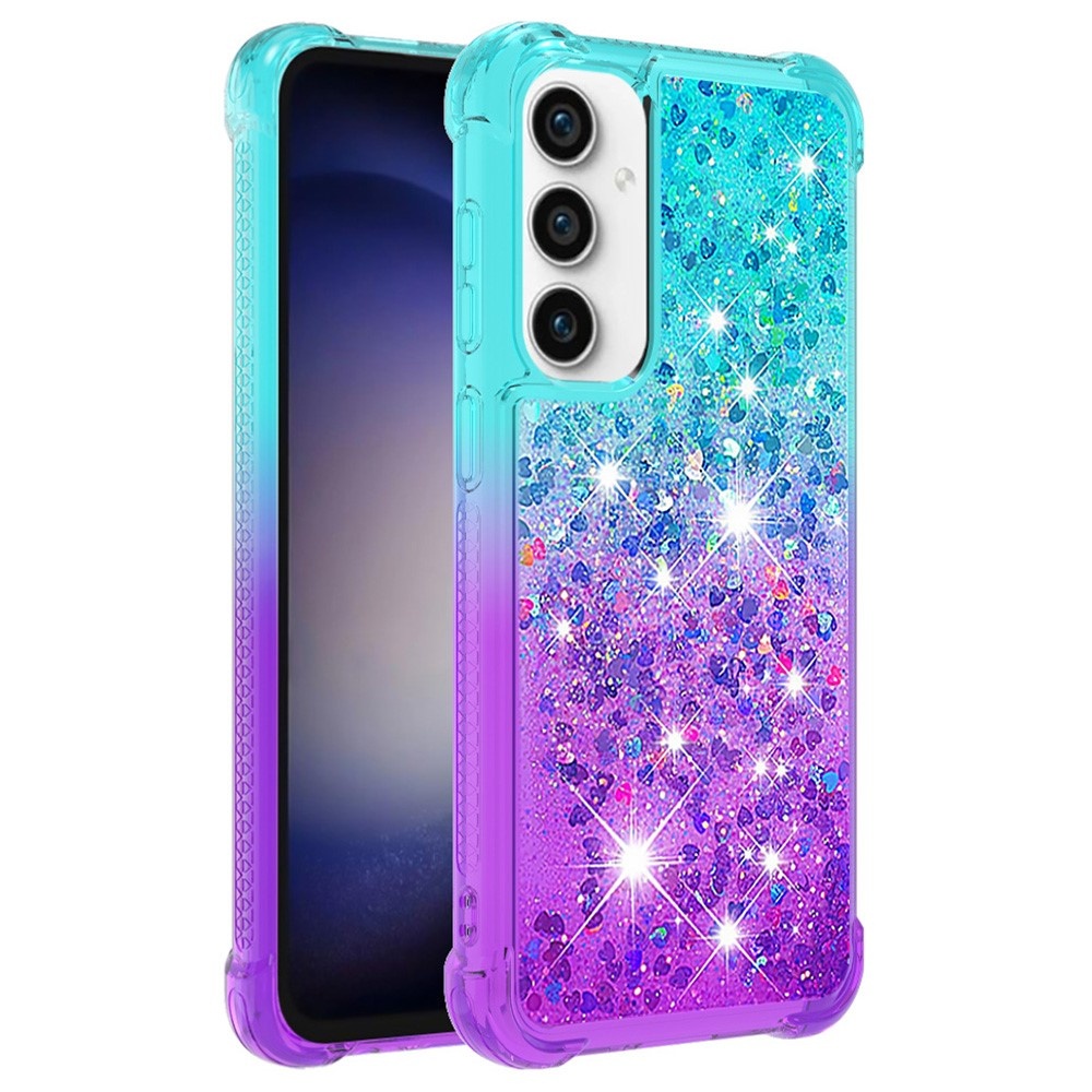 SKALO Samsung S23 FE Kvicksand Glitter Hjärtan TPU-skal - Turkos