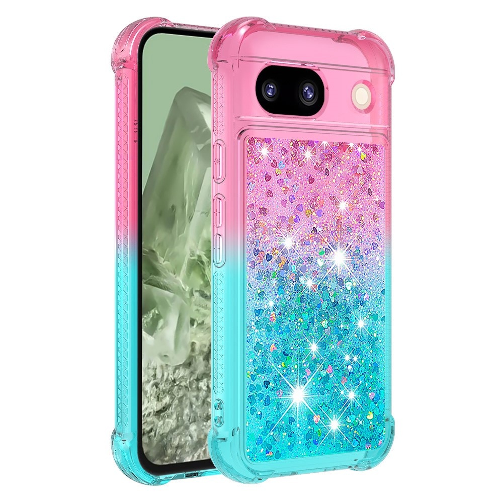 SKALO Google Pixel 8a Kvicksand Glitter Hjärtan TPU-skal - Rosa-Turkos