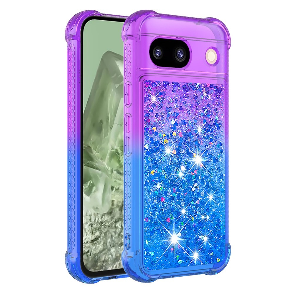 SKALO Google Pixel 8a Kvicksand Glitter Hjärtan TPU-skal - Lila