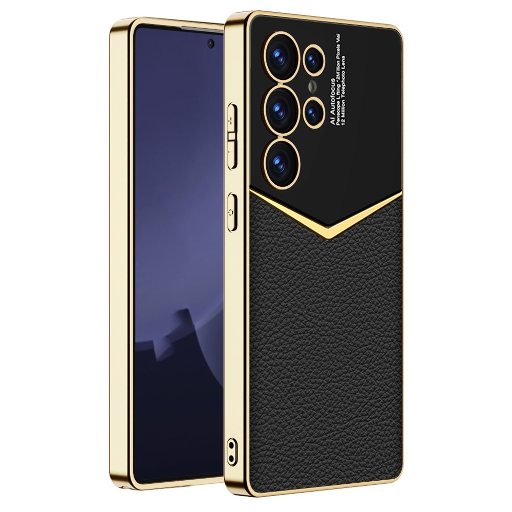 SKALO Samsung S25 Ultra GKK PU-Läder Guldkant Skal - Svart