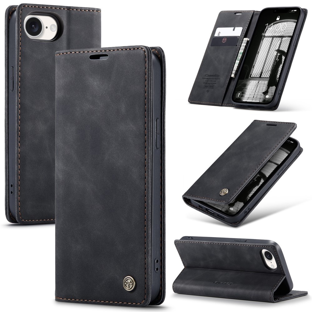 CaseMe iPhone 16e 013 Series PU-Läder Plånboksfodral - Svart