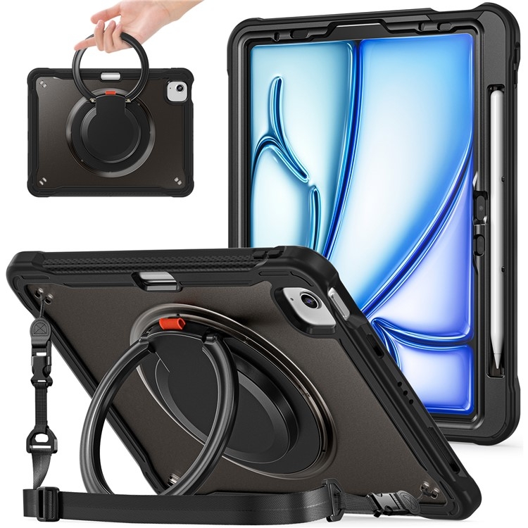 SKALO iPad Air 11 (2024) Extra Stöttåligt Armor Ring med Axelrem Skal - Svart
