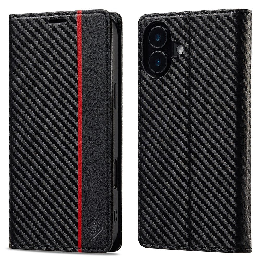 SKALO iPhone 17 LC.IMEEKE Carbon Fiber Plånboksfodral - Svart