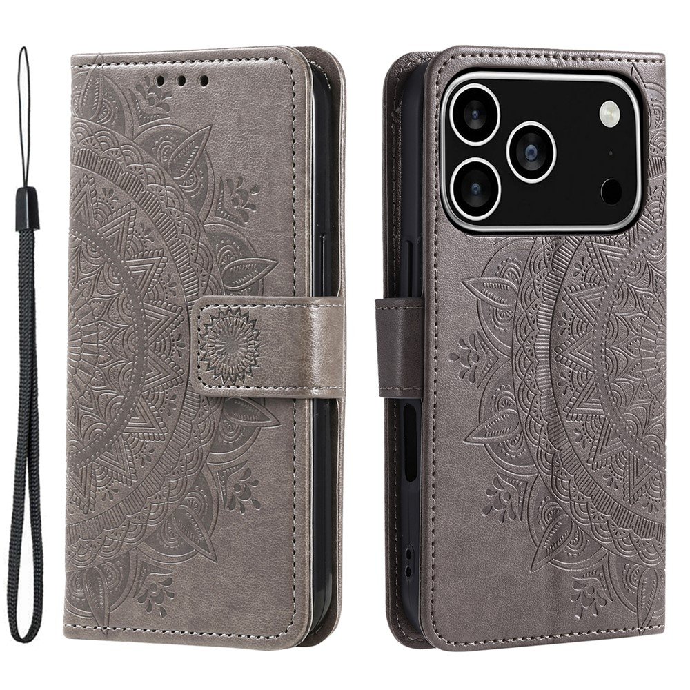 SKALO iPhone 17 Pro Mandala Plånboksfodral - Grå