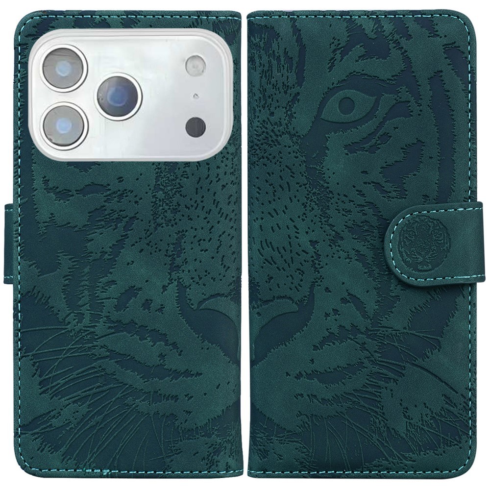 SKALO iPhone 17 Pro Embossed Tiger Plånboksfodral - Grön