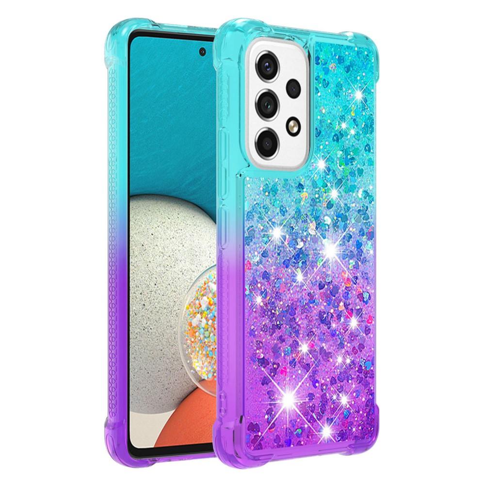 SKALO Samsung A53 5G Kvicksand Glitter Hjärtan TPU-skal - Turkos-Lila